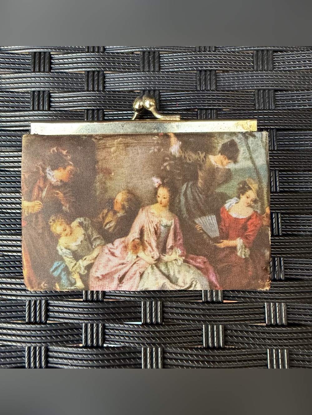 1960s Vintage Coin Purse Kiss Lock Classical Art Print Mini Change Purse